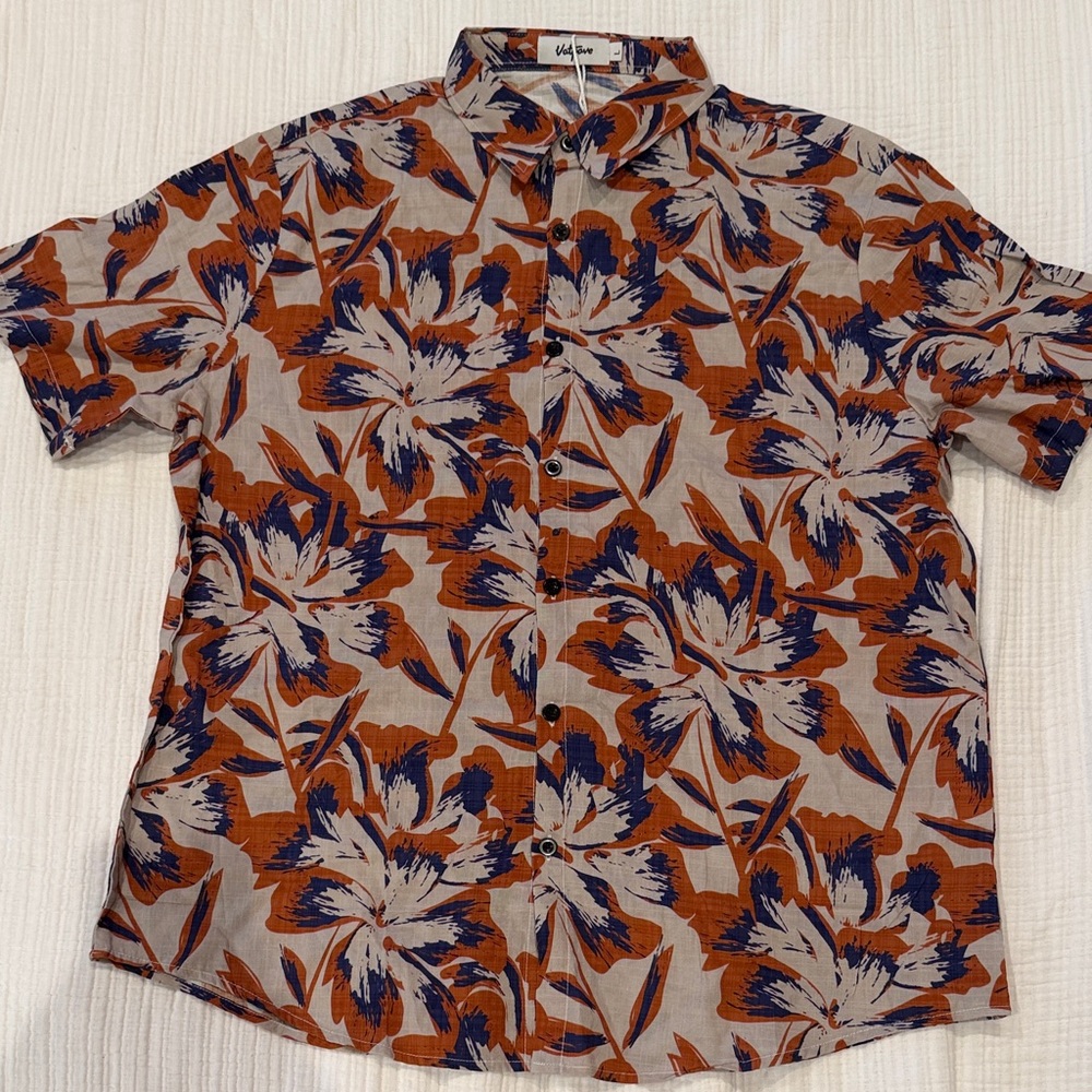 Life After Denim Men's Casual Floral Shirt - Orange and Blue